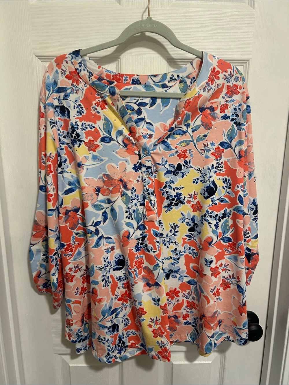 Allison Daley Floral Split-Neck Tunic - Pink Multi